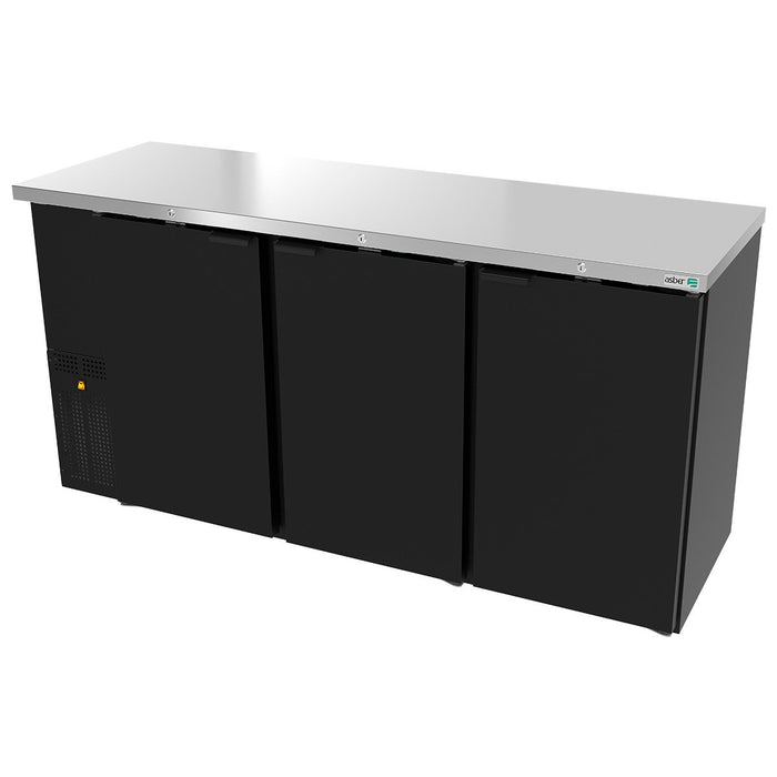 REFRIGERADOR DE CONTRA BARRA EN VINYL NEGRO 3 PUERTAS SOLIDAS CERRADURAS EN PUERTAS LUZ INT. SLIM LINE. ABBC-24-72 HC