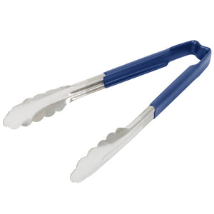 Jacob's Pride 9 1/2" Stainless Steel Scalloped Tongs with Blue Coated Kool Touch© Handle