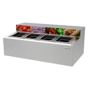 TOPPING REFRIGERADO SOBRE MOSTRADOR 4 INSERT. GN-1/6 DE 4" DE PROFUNDIDAD EN UNA UNICA LINEA. ATC-4 HC